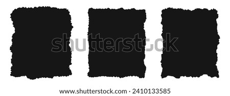 Set of jagged paper textures. Black rectangle shapes with ripped edges. Empty ragged text box, label, tag, patch, collage element templates isolated on white background. Vector graphic illustration Stock foto © 