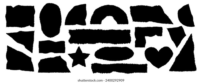 Set of jagged, piece, shred strip, ripped papers silhouettes vector illustration