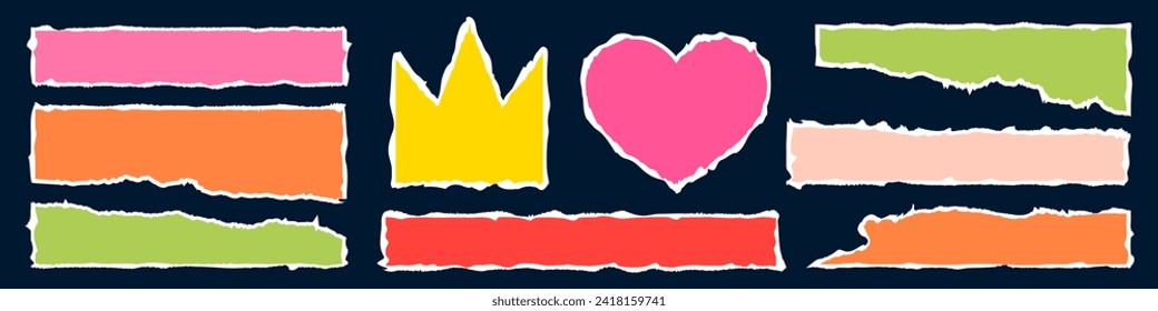 Set of jagged, piece, shred strip, ripped papers shapes silhouettes vector illustration