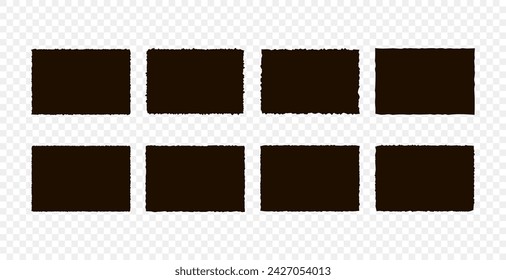 Set of jagged rectangle paper piece  backgrounds. Grunge header shapes, stickers, collage elements note paper, black ripped sheets vector illustration. Silhouette blank for card, poster, flyer 