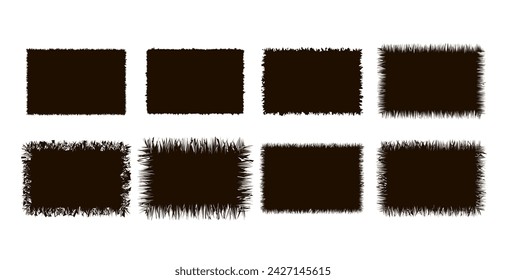 Set of jagged rectangle paper piece  backgrounds. Grunge header shapes, stickers, collage elements note paper, black ripped sheets vector illustration. Silhouette blank for card, poster, banner 