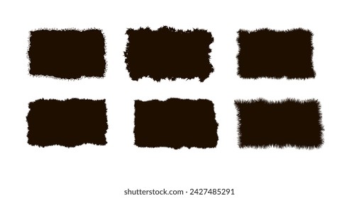 Conjunto de fondos de piezas de papel de rectángulo dentado. Grunge formas de encabezado, pegatinas, elementos de collage de papel de notas, hojas rasgadas negras ilustración vectorial. Silueta en blanco para tarjeta, póster, banner 