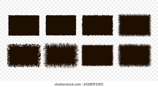 Set of jagged rectangle paper piece  backgrounds. Grunge header shapes, stickers, collage elements note paper, black ripped sheets vector illustration. Silhouette blank for card, poster, banner 