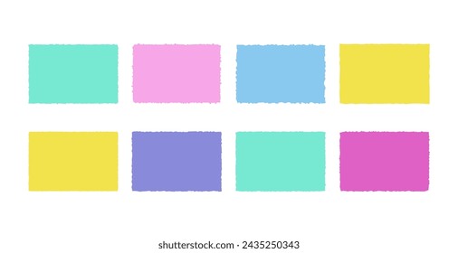 Conjunto de fondos de piezas de papel de rectángulo dentado. Grunge formas de encabezado, pegatinas, elementos de collage de papel de notas, hojas rasgadas negras ilustración vectorial. Silueta en blanco para tarjeta, póster, volante 