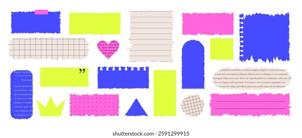 Set of Jagged Rectangle shapes. Tattered frame or text box with jagged edges. Textured grunge element bundle for collage, banner, sticker. Vector illustration isolated on white background.