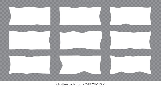 Set of jagged rectangle silhouettes. Vector illustration. Various white geometric shapes isolated on transparent background
