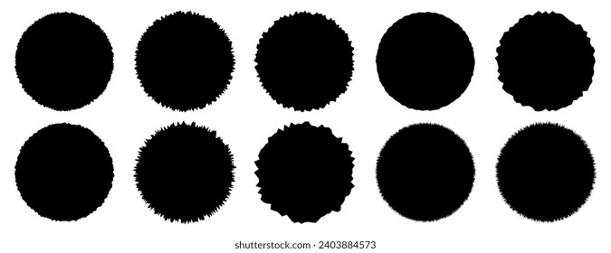 Set of jagged, round piece, ripped papers silhouettes vector illustration	