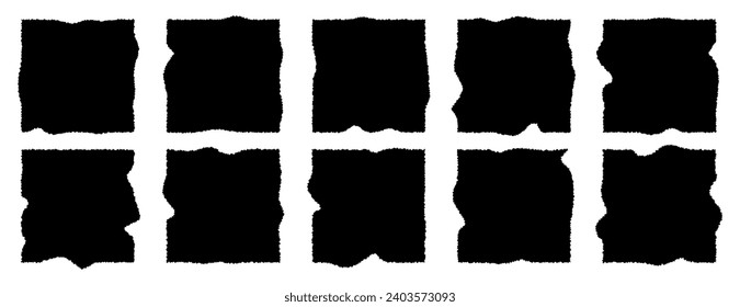 Set of jagged, square piece, ripped papers silhouettes vector illustration	