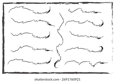 Set of Jagged and Wavy Hand Drawn Lines in a Textured Frame jagged line wavy line