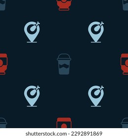 Ponga el tarro de mermelada, la taza de café y la pierna de pollo en un patrón ininterrumpido. Vector