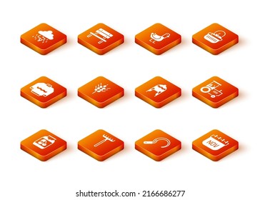 Set Jam jar, Garden rake, Sweater, Wheat, Sickle, Winter hat, November calendar autumn and Tractor icon. Vector