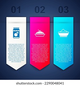 Set Jam jar, Homemade pie and Flour bowl. Business infographic template. Vector