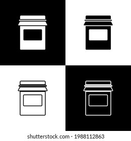Set Jam jar icon isolated on black and white background.  Vector