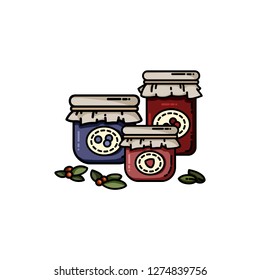 Set of jam jars flat colorful style. Isolated vector image