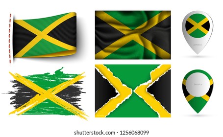 set of jamaica flags collection isolated on white
