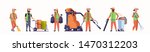 set janitors team gathering trash mix race cleaners using vacuum cleaner rack and broom streets cleaning service concepts collection white background full length horizontal