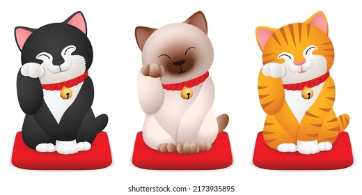 Set of Japan cat or Maneki Neko mascot Lucky Graphic vector