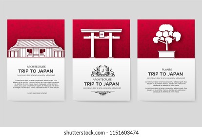 Set of Japan country ornament travel tour concept. Asia traditional, magazine, book, poster, abstract, element. Vector decorative ethnic greeting card or invitation design 