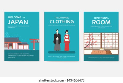 Set of Japan country ornament travel tour concept. Asia traditional, magazine, book, poster, abstract, element. Vector decorative ethnic greeting card or invitation design 