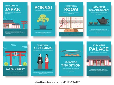 Set of Japan country ornament travel tour concept. Asia traditional, magazine, book, poster, abstract, element. Vector decorative ethnic greeting card or invitation design background