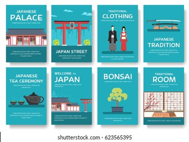 Set of Japan country ornament travel tour concept. Asia traditional, magazine, book, poster, abstract, element. Vector decorative ethnic greeting card or invitation design background