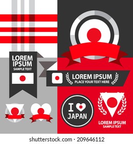 Set of Japan flag, emblem and pattern background. 