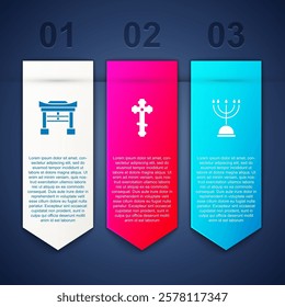 Set Japan Gate, Christian cross and Hanukkah menorah. Business infographic template. Vector