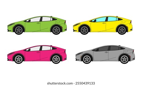 Set Japan Hybrid Car Family Vector Speed Icon Environmental Friendly Icon Classic