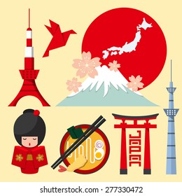 Set of Japan icon in flat design. Vector Illustration.