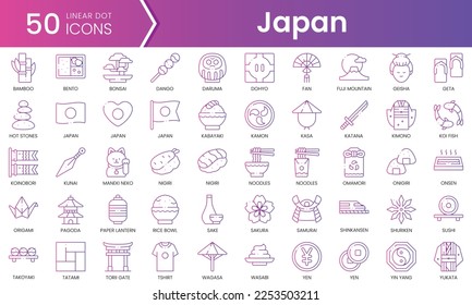 Set of japan icons. Gradient style icon bundle. Vector Illustration