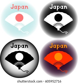 The set of Japan logo with folding fan and sun. Vector illustration. Traditional colors of Japan. Elements for your logo design.