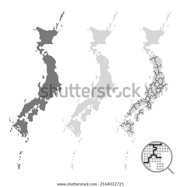 Set of\
Japan map drawn with dots Horizontal\
Vertical