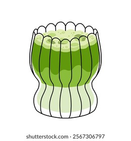 Set of Japan matcha latte. Collection of matcha drinks with latte art heart, leaf, bear, cat. Green iced matcha latte in various cups. Vector Illustration, flat cartoon Icons.