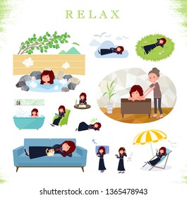 A set of japan school girl about relaxing.There are actions such as vacation and stress relief.It's vector art so it's easy to edit.
