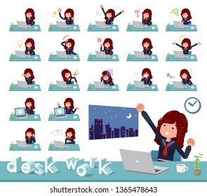 A set of japan school girl on desk work.There are various actions such as feelings and fatigue.It's vector art so it's easy to edit.
