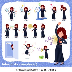 A set of japan school girl on inferiority complex.There are actions suffering from smell and appearance.It's vector art so it's easy to edit.
