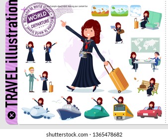A set of japan school girl on travel.There are also vehicles such as boats and airplanes.It's vector art so it's easy to edit.
