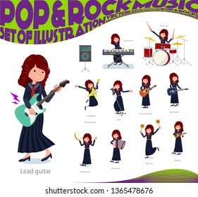 A set of japan school girl playing rock 'n' roll and pop music.There are also various instruments such as ukulele and tambourine.It's vector art so it's easy to edit.
