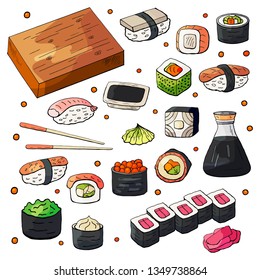 Set of japan sushi collection isolated on white background. Japan food