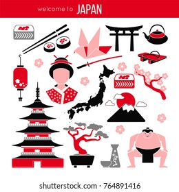 Set of Japan Tokyo, and East culture symbols.