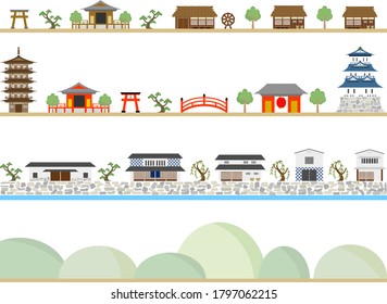 set of Japanese ancient city landscape