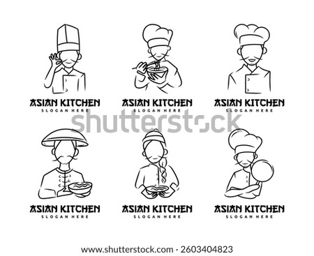 Set of Japanese Chef Logo. Vector illustration of an Asian chef logo.