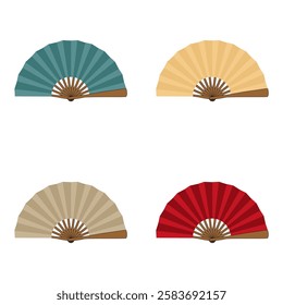 Set with japanese or chinese fans traditional on white background collection vector illustration 