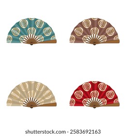 Set with japanese or chinese fans traditional on white background collection vector illustration 