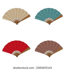 Set with japanese or chinese fans traditional on white background collection vector illustration 