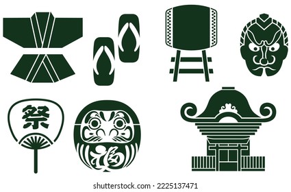 set of japanese Culture icons silhouettes vector