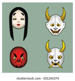 Set of Japanese demon masks with gradients