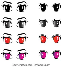 Set of japanese eyes cartoon set. Beautiful kawaii cartoon eyes