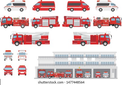 
A set of Japanese fire stations and fire vehicles