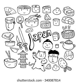 set of Japanese food doodle